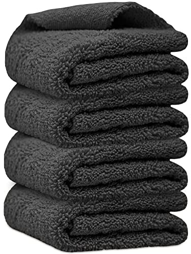Towelogy Multipurpose Microfibre Car Cleaning Cloths Edgeless for Auto Finishing Detailing Polishing Washing and Drying 40x40cm (Grey, 4)