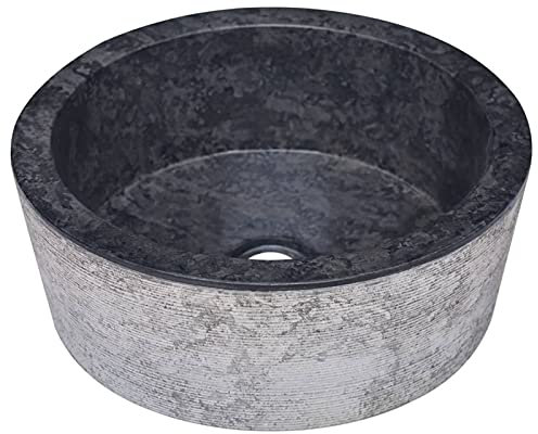 Tidyard Lavandino,Rotondo,da Bagno,Appoggio,in Marmo,Colore Nero,Ø 40x15 cm,Lavabo da Bagno Appoggio,Lavandino Rotondo,Lavabo Rotondo,Lavandino in Marmo,Lavandino d'Appoggio