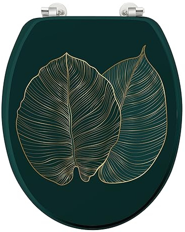 douceur d'intérieur, Abattant WC à Charnières Métal (37 x 47 cm) Jade Vert, MDF Imprimé