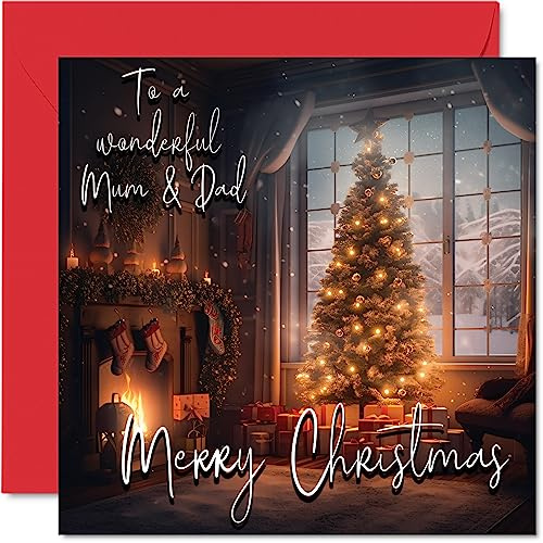 Stuff4 Traditionelle Weihnachtskarte für Mama und Papa | Frohe Weihnachten an Mama und Papa, Happy Xmas Weihnachtskarte vom Sohn, Tochter, Kind, 145 mm x 145 mm, Geschenk