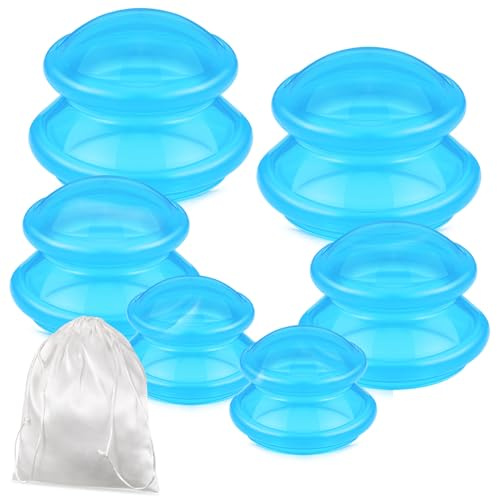 TrelaCo Juego de 6 piezas de terapia de ventosas de silicona, 3 tamaños, terapia de ventosas para estudio y hogar, tazas de masaje chinas para celulitis, dolor en las articulaciones, dolor muscular