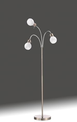 Trango 3-flg. Stehlampe 1518 mit Touchdimmer inkl. 3x 4 Watt LED Modul *MILA* EchtglasSchirm satiniert - Höhe: 155cm Stehleuchte Standlampe Leseleuchte schwenkbar & drehbar Spots schwenkbar & drehbar