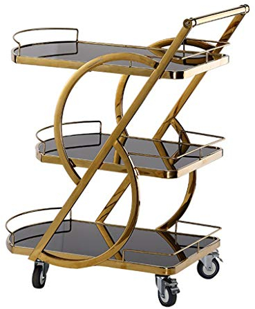 UPGENT Servierwagen, Küchenwagen mit Rollen, Weinregale, Heimbarwagen, Servierwagen, Sideboard, Küchenregal, Friseurwagen auf Rädern, 3 Etagen, gehärtetes Glas