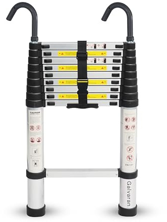 Galvaran Teleskopleiter, 3,2 m, Mehrzweck-Aluminium-Loftleiter, ausziehbar, zusammenklappbar und tragbar, maximale Belastung 150 kg, verstellbare Stufe, EN131 (3,2 m)