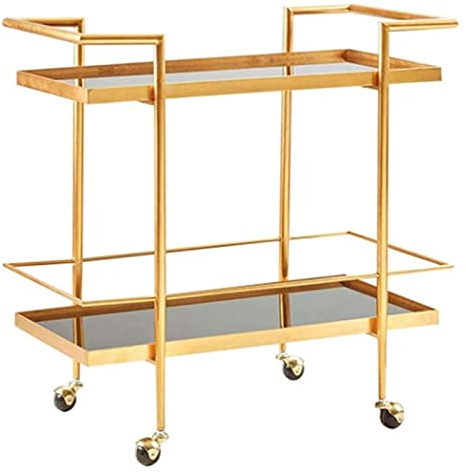 Servierwagen, Küchenwagen, Aufbewahrungswagen, Barwagen, Weinwagen, Metall-Doppelglas-Hotel-Servicewagen, Goldener Getränkewein-Mobilwagen
