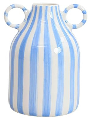 LOVIVER Decorative Flower Vase Abstract Minimalist Vase, Home Decor Flower Pot Ceramics Vase Flower Arrangement, Blue White Stripes