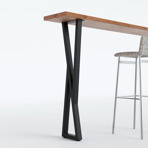 Homtone Set di 2 Gambe da Tavolo in Metallo, Gamba da Tavolo Industriale in Ferro per Tavolo da Pranzo, Tavolo Basso, Tavolo Alto, Piano di Lavoro, Nero (H105 x W22cm - Forma a X)