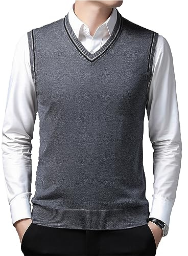 OlyljpinZ Hombres Cuello en V Chaleco sin Mangas Clásico Negocio de Punto Chalecos Sólido Liso Slim Fit Todos los Partidos Suéter Camisetas Otoño Invierno Casual Pullover Chaleco de Punto Cardigans