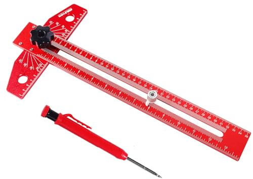 Adjustable Woodworking Scriber Marking Line Ruler, Aluminum Alloy Sliding T-Square Ruler, Precision Line Drawing aid with Angle Adjustment Scale