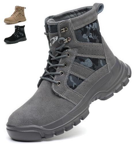 COOU Scarpe Antinfortunistiche Uomo Donna Alte Scarpe da Lavoro Leggere e Comode Scarpe Sicurezza con Punta in Acciaio Traspiranti 151/Grigio43
