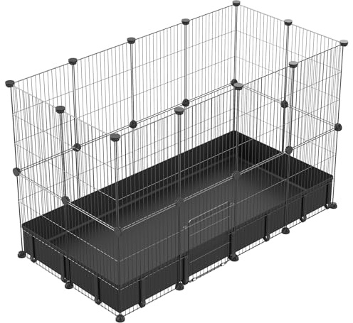 PILIN Corral para animales pequeños con puerta, valla para mascotas con alfombra impermeable, jaula para conejos, jaula para cobayas, cachorros, gatitos 30x38 24 piezas