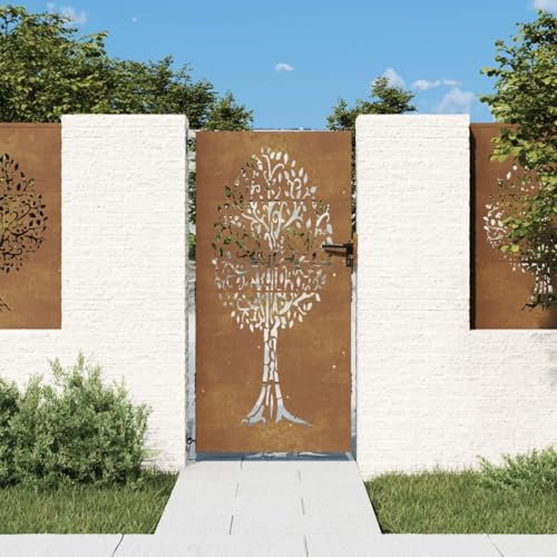Xichuzi Gartentor 85x200 cm Cortenstahl Baum-Design, Gartentor, Gartentür, Gartentüren, Tor Garten, Gartentüren, Garten Tore, Flügeltore, 153213