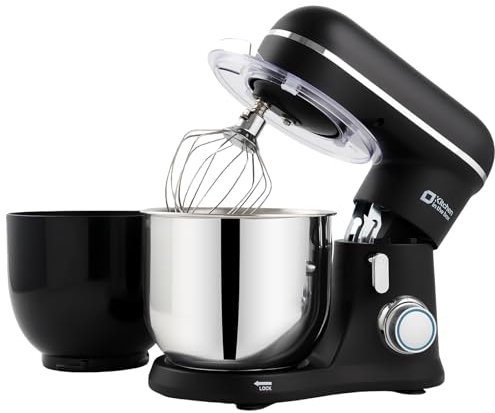 Kitchen in the box küchenmaschine, Zwei 3,5L Schüsseln, kleiner Knetmaschine, 10-Geschwindigkeits tragbarer, leichter Teigmaschine, mattes Rührmaschine mit Knethaken,Rührbesen und Schneebesen(Schwarz)