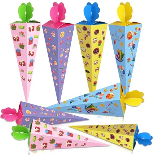 SGZIOO 24 Stück Schultüte Klein, 17cm Kleine Schultüte Geschwister, Kleine Schultüten zum Befüllen, Faltbare Zuckertüte Klein, Zuckertüten, Geschwistertüte für die Einschulung und Partys