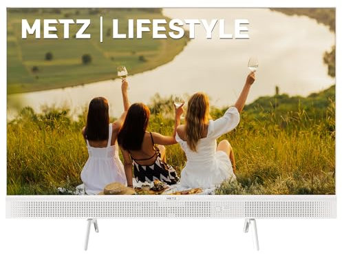 Metz 32 Pulgadas Smart TV QLED Portátil, 32MQE7100Z Google Television, HD, HDR10, 2x10W Potentes Altavoces Frontales, DBX, Dolby Audio, USB-C, Chromecast, Trabajar con Google Assistant, Blanco, 80cm