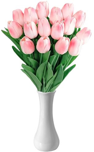ZPPLD 15 Tulipani Artificiali Con Vaso,Tulipani Finti,Fiori Artificiali Tulipano,Fiori Artificiali In Lattice Al Tatto Reale,Bouquet Da Sposa Per Decorazioni Da Giardino La Casa Matrimonio (rosa-15)