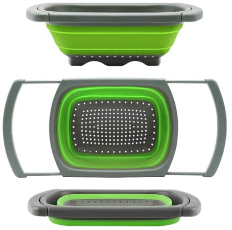 Werwing Scolapasta pieghevole con manici espandibili, colino in silicone da 6 litri per cucina, scolapasta da lavello per pasta e verdure, salvaspazio e resistente al calore