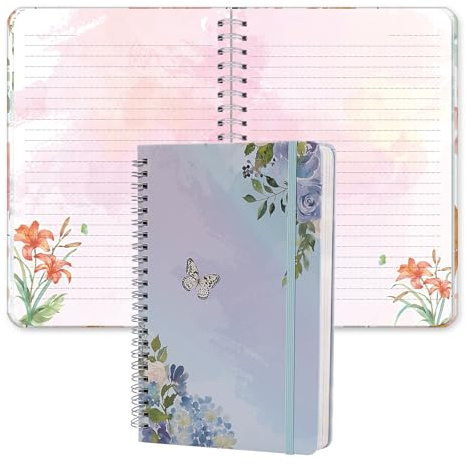 siixu Colorful Lined Notebook, Blumen Spiralblock A5 - College Lineatur Hardcover Notizbuch mit 160 bunten Seiten für Poesie, Arbeit & Tagebuch, blau