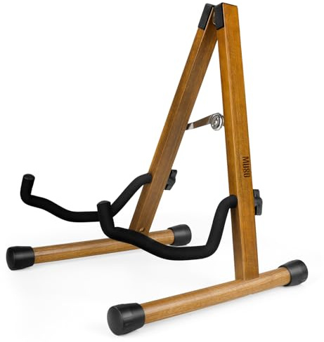 MUSO Guitar Stand, A-Frame Folding, Easy Assembly and Portable, For Bass, Ukulele, Banjo, Cello, Mandolin, Solid Holder, Durable (Acacia)