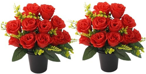 SMELEYOU 2 pezzi tomba floreali di fiori 12 teste artificiali fiori di rosa rosa dei funerali fiore tomba per la decorazione di interni ed esterni