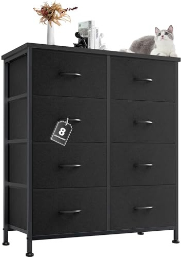 DUMOS Kommode für Schlafzimmer mit Stoffschubladen hohe Organizer für Kleidung Schrank Kinderzimmer Aufbewahrungsturm mit Schrank Metallrahmen Holzplatte leichte