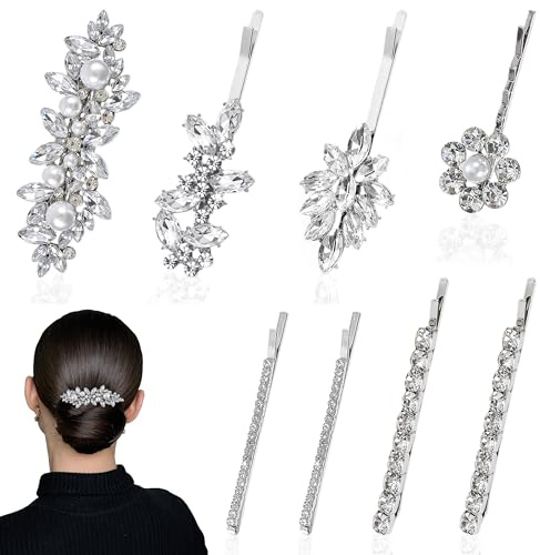 PYSEOSISE Rhinestone Pinzas para el Cabello, 8 Piezas Rhinestone Bobby Horquilla, Elegantes Pinzas para el Cabello de Novia Brillo Clips de Pelo de Pedrería para Bodas Noche