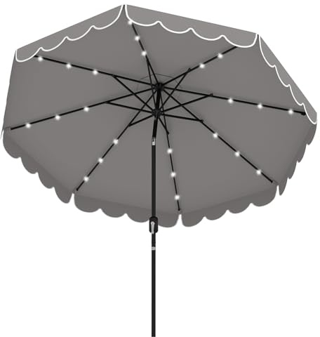 RELAX4LIFE 300 cm Sonnenschirm mit 24 LED Solar Beleuchtung, Marktschirm mit Belüfteter Kappe, 35° Neigungswinkel & Integrierter Kurbel, 8 Rippen Terrassenschirm für Garten Pool Balkon (Grau)