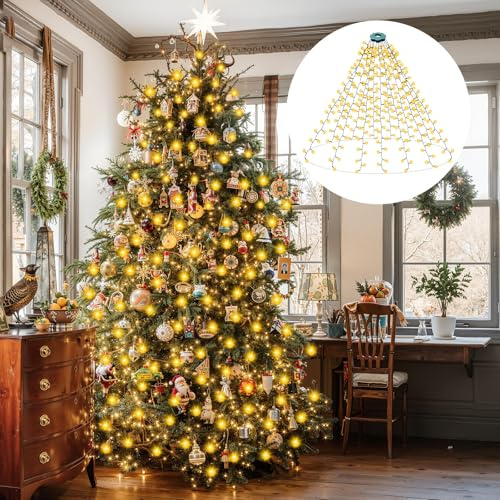 POIFL 400 LEDs Navideños - Guirnalda de Luces para Árbol de Navidad, 16 Cables de 2m, 8 Modos con Temporizador, Impermeable, Decoración Interior/Exterior para Árboles 150-180cm