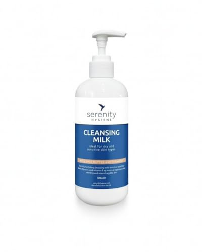Serenity Gentle Hydrating Cleansing Milk 500ml - Enriched with Shea Butter, Glycerin & Vitamin E - Soothing Facial Cleanser & Makeup Remover - Made in UK