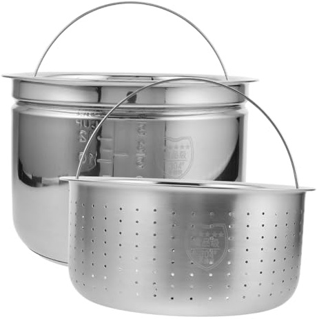 STOBAZA Cocotte Électrique Inox avec Panier Vapeur et Panier Drainant Antiadhésif pour Cuiseur à Riz Cuisson Saine et Contrôle Sucre Compatible Autocuiseur Électrique