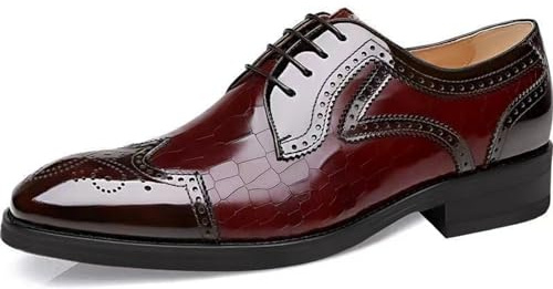 ENWIND Hombres Zapatos de Vestir Oxford con Cordones Formal Negocios Boda Brogues,Burgundy,44 EU