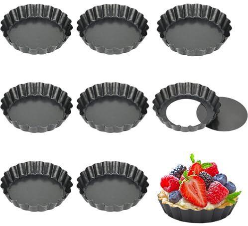 8 Piezas Molde Quiche, Mini Moldes Reposteria, Moldes para Tartas con Base Elevadora, Molde Quiche Tart Pan Antiadherentes, Molde para Hornear, Utilizado Para Hornear Pasteles, Tartas, Pizza