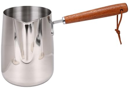 Fdit Brocca per Schiuma di Latte, Pentola Compatibile a Induzione in Acciaio Inossidabile 304 con Manico in Legno, Pentola Multiuso per Riscaldare il Latte, Sciogliere il Cioccolato e (1000 ml)