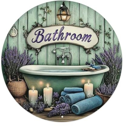 Targa rotonda in metallo per bagno, stile vintage, per casa, bar, decorazione artistica da parete, poster in metallo, 20 x 20 cm