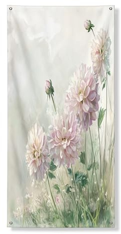 Striscione decorativo per porta con dalia, fiori di campagna, foglia d'ingresso, decorazione per interni ed esterni, sfondo floreale per portico, 91 x 183 cm