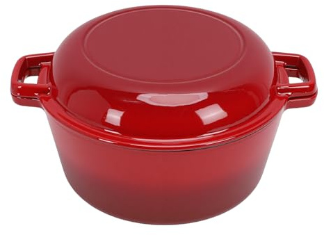 Cryfokt Olla de Hierro Fundido de 5 Cuartos con Tapa de Sartén, Olla de Horno Holandés con Dos Asas para Estofar, Freír a Fuego Lento, Horno Holandés Redondo para Cocinar en Casa,