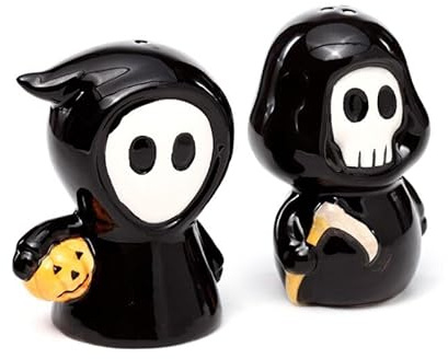 JMS WE CREATE SMILE - Skull Boy & Ghost Boy Ceramic Salt & Pepper Set – Gothic Novelty Cruet Set – Decorative Halloween Tableware Shakers for Kitchen, Dining Table & Home Décor
