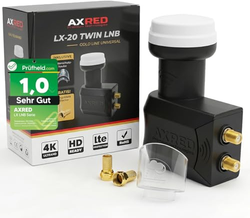 [Testa mycket bra, notera 1.0 *] AXRED Twin LNB väderskydd 2X F-kontakt, digital 2-delad 4K HD LMB för 2 deltagare med väderskydd, för TV satellitskål, LNC