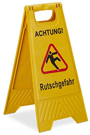 Relaxdays 10 x Achtung Rutschgefahr Aufsteller, klappbar, Warnschild vor Glätte, beidseitig beschriftet, Hinweisschild, gelb