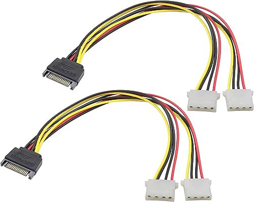 zdyCGTime SATA 15-poliges bis doppeltes 4-poliges Molex-Eins-zu-Zwei-Kabel, SATA Männlich auf 2 Molex Weiblich, für 12V/5V IDE HDD DVD (30cm/2Stück)