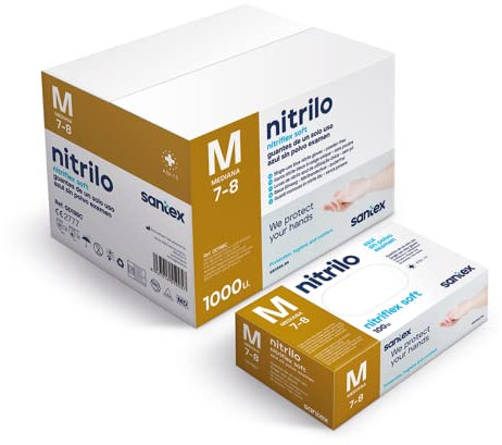 Santex Guantes de nitrilo sin polvo azul | Gama Nitriflex Soft | Guantes desechables de un solo uso | Libre de látex | Caja de 100 unidades | Talla S (M)