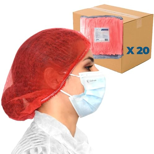 OneProtek Einweg Haarnetz 53 cm - 100 Haarschutz, rot- Schwesternhauben - Einweghaube Spinnvlies Klipphauben - Komfort & Luftdurchlässig (20)