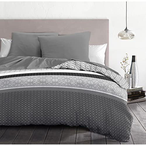 HOME LINGE PASSION – Parure de Couette 240x260 cm – Housse imprimée + taie – Douce, légère et Facile d'entretien – Motifs Diffus