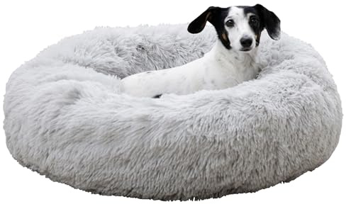 Kerbl Pet rundes Kuschelbett Fluffy | Hellgrau, Ø 60 cm, Höhe 18 cm, weiches Polyesterbett mit komfortabler Füllung und rutschhemmendem Boden