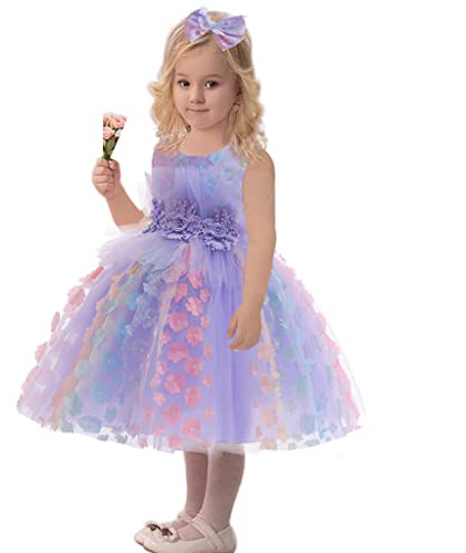 Baby dopklänning klänning blomma flicka klänningar för bröllop formell brudtärna barn bal födelsedag tutu festklänning baby dop kläder lila 4-5 år
