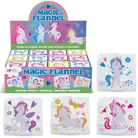 Hello Chums Wash Cloth - Unicorn Magic Flannel, Face Cloths Flannels Cotton (Set Of 4 Included) - Fun Designs for Children, Baby, Kids - 4 Unique Designs