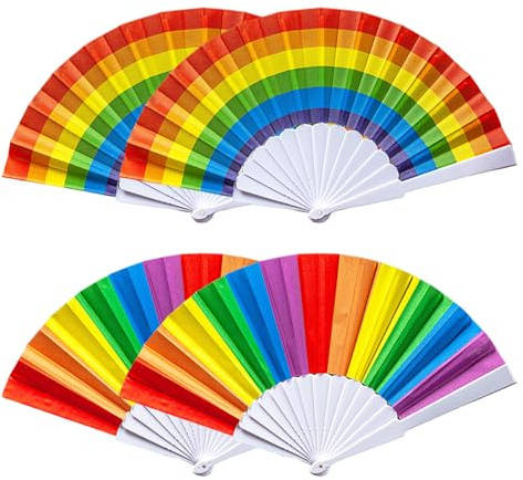 4 Regenbogen-Faltfächer, Farblich Passende Faltbare Handfächer, Handgehaltene Faltfächer, Pride-Regenbogenfächer, Tanz-Faltfächer, Geeignet Für Auftritte Und Pride-Partys