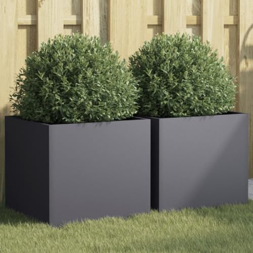 IKAYAA Fioriera in Metallo Letto Rialzato per Giardino per Coltivazione di Piante Orto Erbe Aiuola Sopraelevata per Piante-Grigio argento-Antracite-42 x 40 x 39 cm/2pz