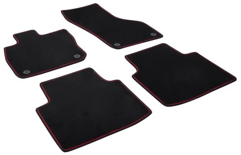 Premium Velours Fußmatten passend für VW Passat Variant ab 2/2024/für Skoda Superb Combi ab 5/2024 AZUGA AZ15000048 Automatten mit Nubuk-Einfassung und rotem Zierband