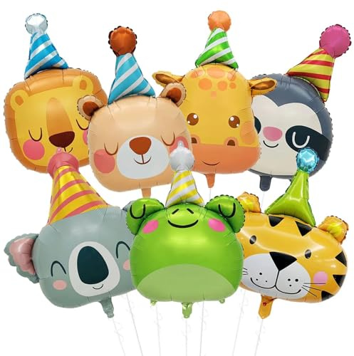 Folienballon Tiere, 7 Stück Tier Luftballons Kindergeburtstag, Safari Ballons Kinder, Niedlich Folienballons Waldtiere, Helium Ballons Tiere für Dschungel Thema Geburtstagsfeier Supplies